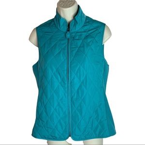 Talbots Petite Women’s Teal Quilted Full Zip Vest Outerwear Aquamarine